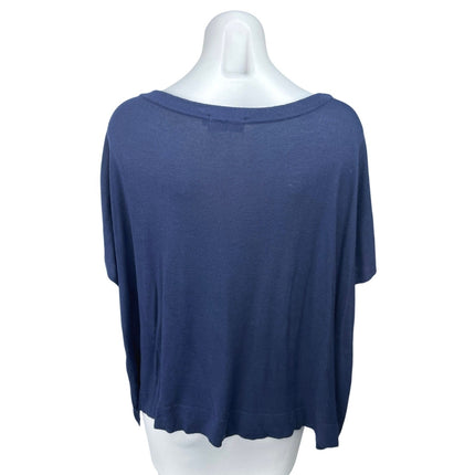 Daslu Basic Blue Knit Short Sleeve Oversized Pullover Shirt Blouse Top One Size