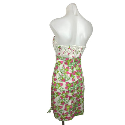 Lilly Pulitzer Multicolor Strawberry Print Strapless Lace Trim Bodycon Dress 4