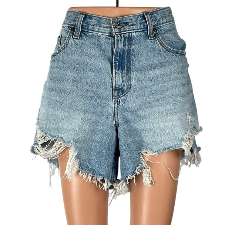 Abercrombie & Fitch Blue Distressed Low Rise Baggy Dad Cut Off Denim Shorts 31