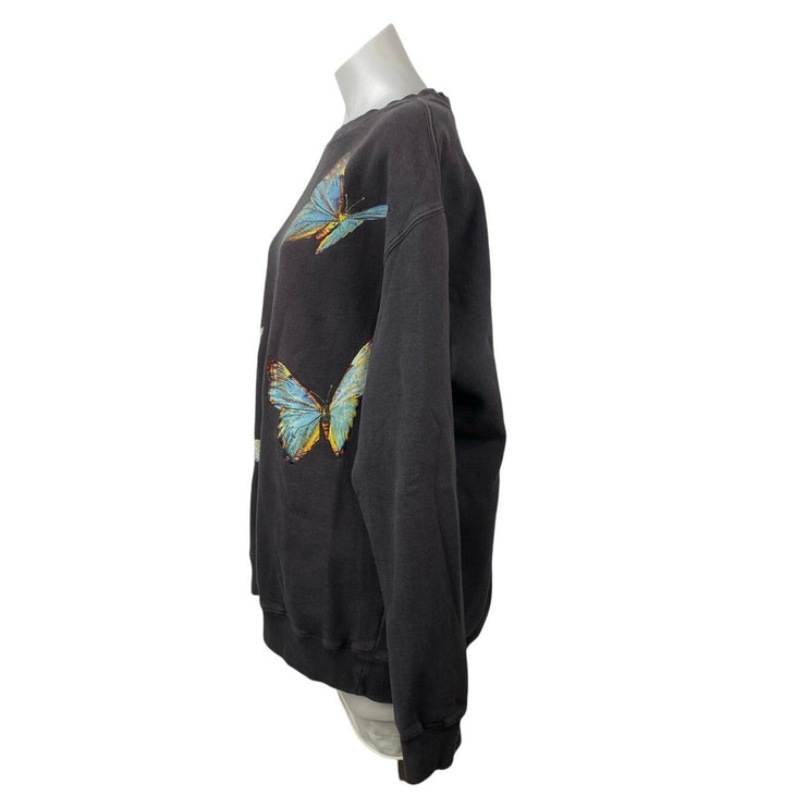Coney Island Picnic Women Dark Gray Butterfly Long Sleeve Sweatshirt Top Size OS
