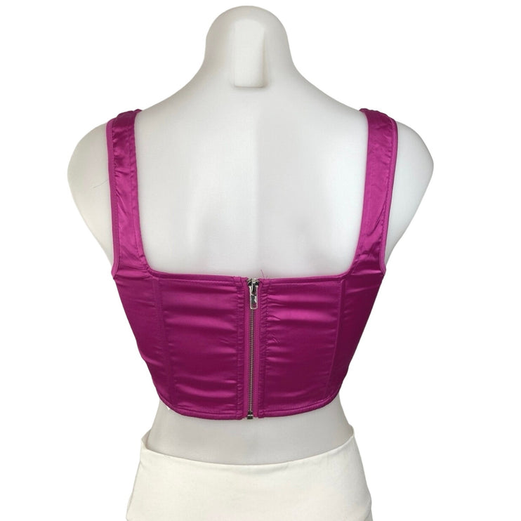 Missguided Pink Satin Square Neck Zip Up Strap Cropped Corset Tank Top Size 6