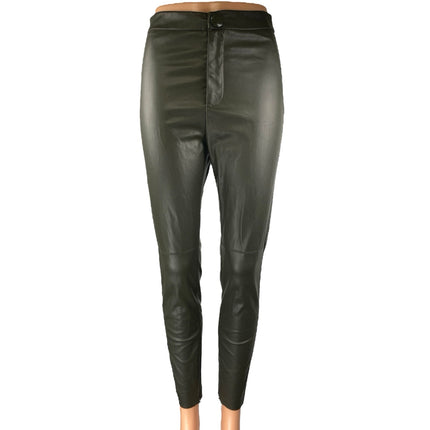 Zara Women's Green Faux Vegan Leather Skinny High Waist Trousers Pants Size S