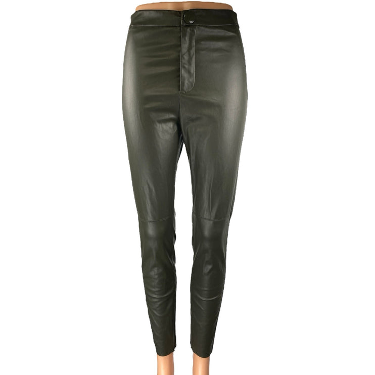 Zara Women's Green Faux Vegan Leather Skinny High Waist Trousers Pants Size S