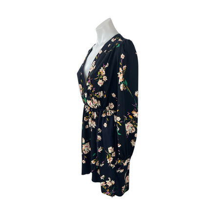 Honey Punch Women's Multicolor Floral V Neck Long Sleeve Mini Wrap Dress Sz S/M