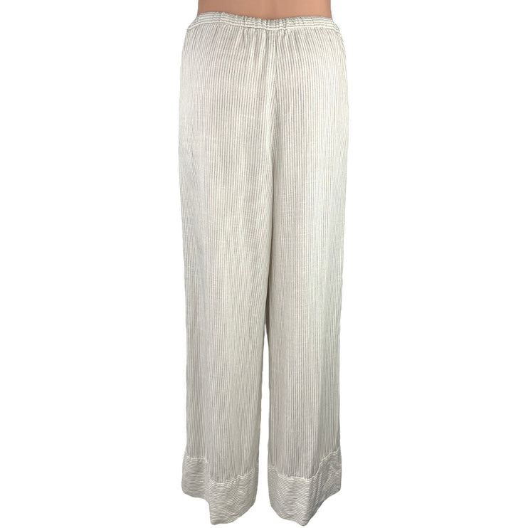 Zara White Linen Ribbed Knit Drawstring Lounge Beach Ankle Wide Leg Pants Size M