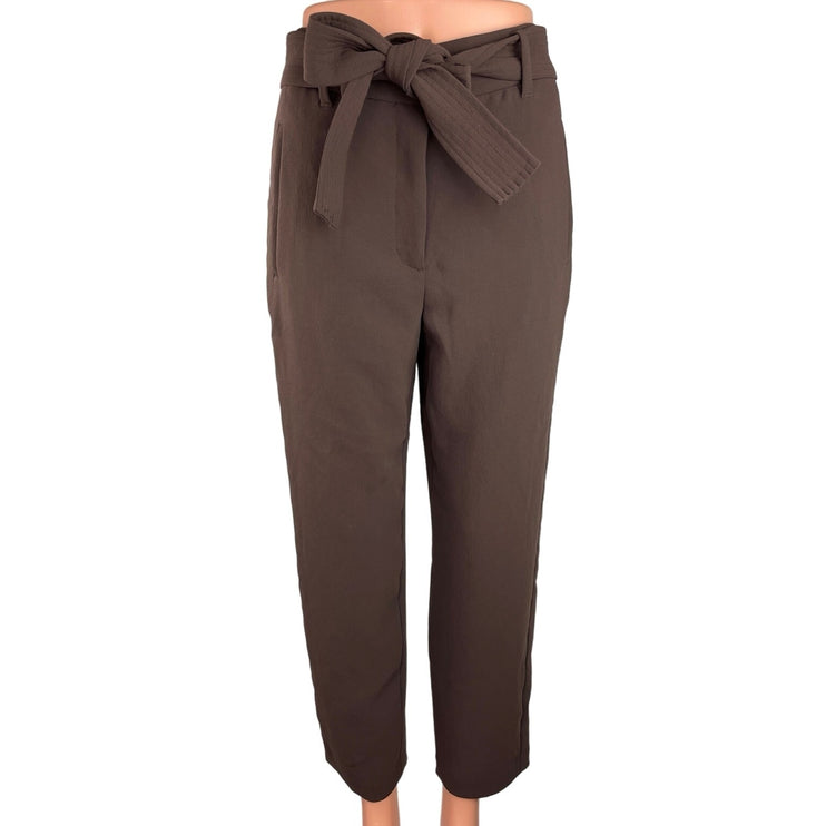 Aritzia Wilfred Brown Crepe High Rise Belted Tie Waist Crop Trouser Pants Size 4