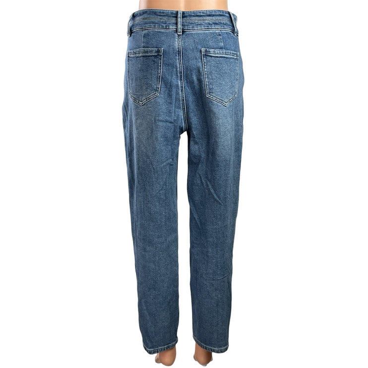 Erfini Womens Blue Medium Wash High Waisted Tapered Leg Denim Jeans Pants Size L
