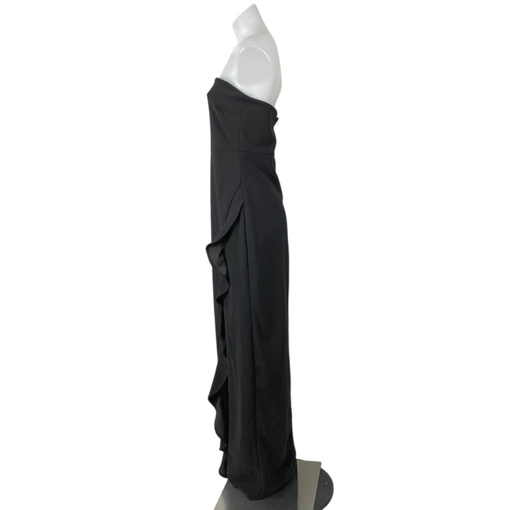 Lulus Black Strapless Sleeveless Tube Bandeau Ruffle Slit Maxi Dress Size M