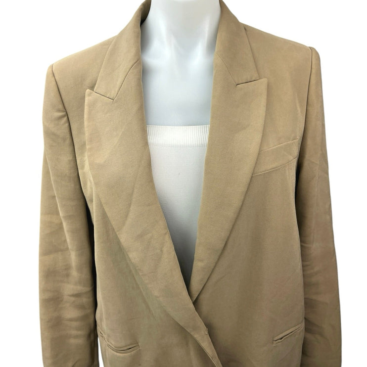 Zara Brown Tan One Button Notch Collar Long Sleeve Blazer Coat Jacket Size M