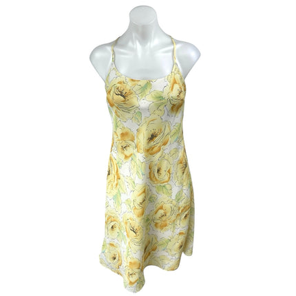 Ann Taylor LOFT Yellow 100% Silk Floral Sleeveless Cami Camisole Mini Dress 6