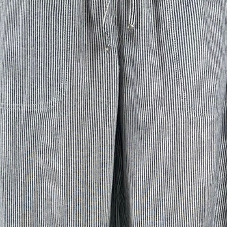 Max Studio Navy Blue Linen Striped High Rise Tie Wide Leg Trousers Pants Size S