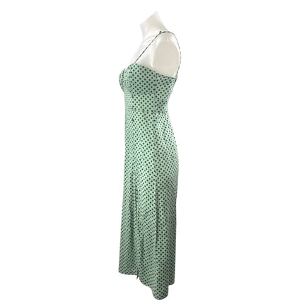 Zara Women's Green Linen Polka Dot Slit Bustier Midi Cami Tank A-Line Dress Sz S