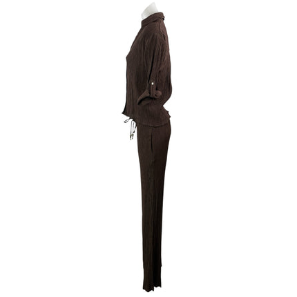Zara Brown 3/4 Sleeves Button Down Shirt & Lounge Trouser Pants 2 Pieces Sets M