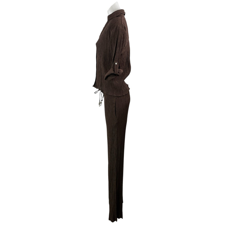 Zara Brown 3/4 Sleeves Button Down Shirt & Lounge Trouser Pants 2 Pieces Sets M