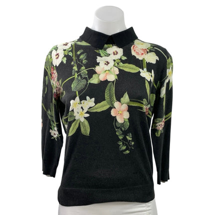 Red Baker Nellia Secret Trellis Women's Floral Collared 3/4 Sleeve Sweater Sz 2