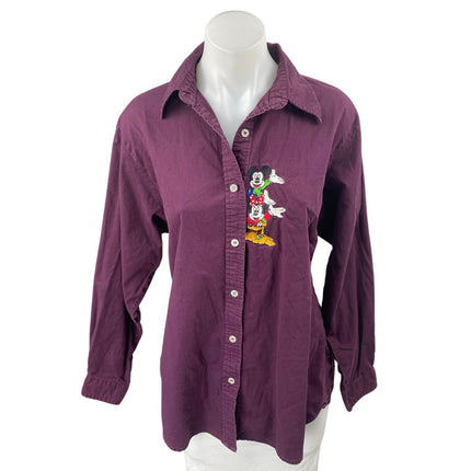 Mickey Unlimited Purple Embroidered Mickey Minnie Pluto Button Down Shirt Top M