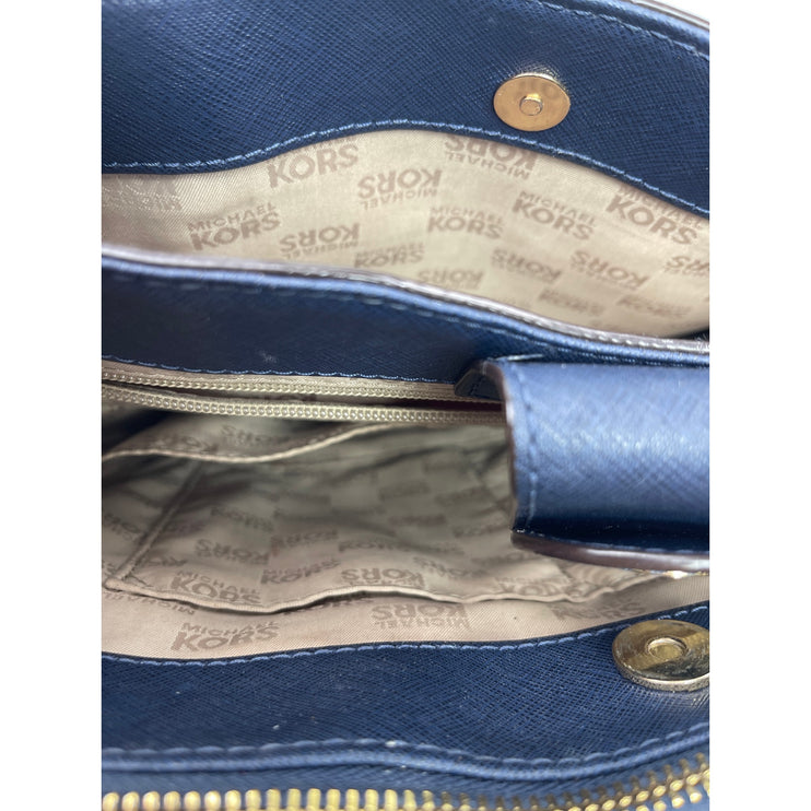 Michael Kors Kellen Blue Saffiano Leather Gold Accent Satchel Crossbody Bag OS