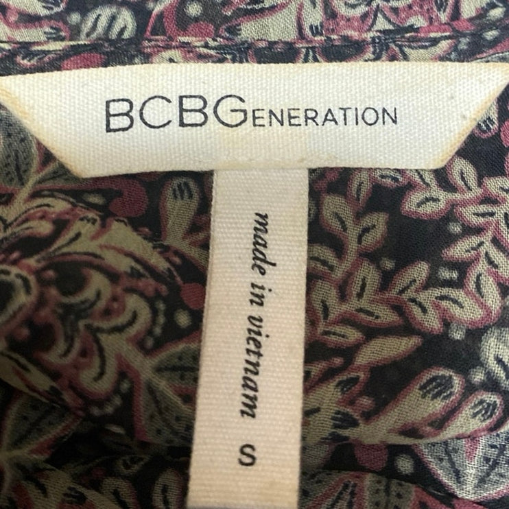 BCBGeneration Women's Brown Floral Flared Bell Sleeve Peplum Sheer Blouse Top S