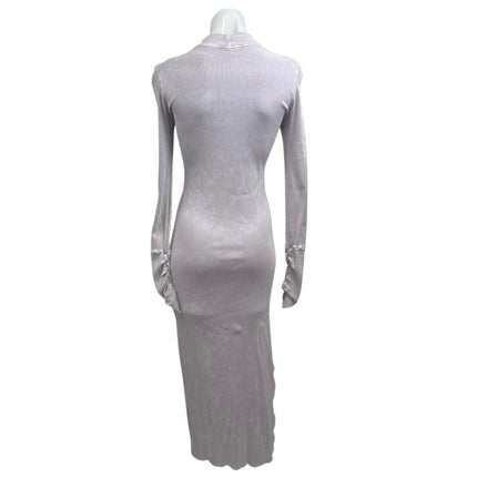 YFB Women's Gray Tan Ribbed Mock Neck Long Sleeve Maxi Bodycon Sweater Dress S