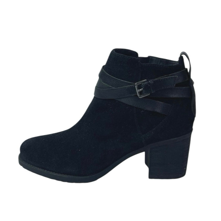 Sam Edelman Hannah Black Suede Leather Strap Almond Toe Chelsea Ankle Boots 8.5