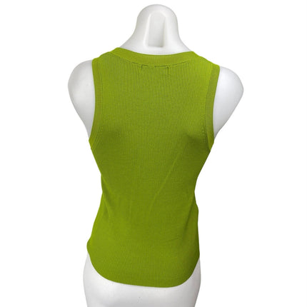 MNG Mango Women's Green Ribbed Knit Crew Neck Sleeveless Sweater Tank Top Size M