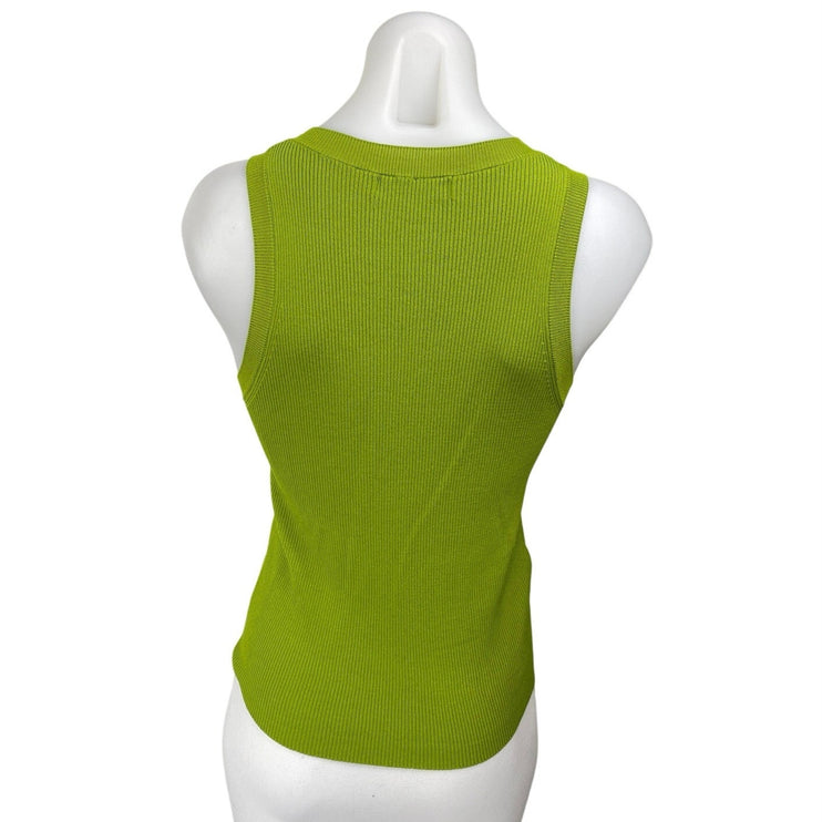 MNG Mango Women's Green Ribbed Knit Crew Neck Sleeveless Sweater Tank Top Size M