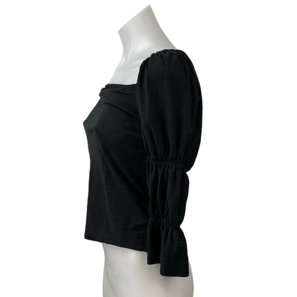 NATION Ltd Women's Black Long Puff Sleeve Tiered Square Neck Blouse Top Size XS