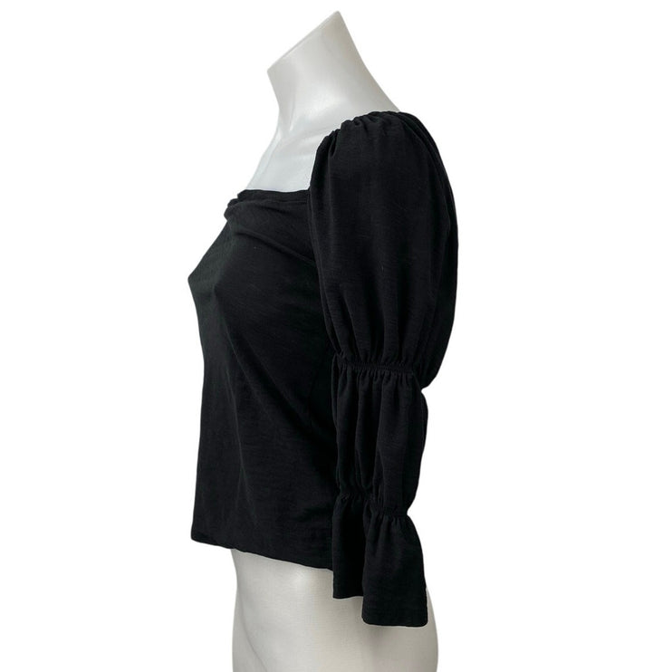 NATION Ltd Women's Black Long Puff Sleeve Tiered Square Neck Blouse Top Size XS