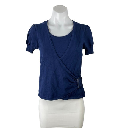 APT. 9 Womens Blue Short Puff Sleeve Scoop Neck Knit Pullover Blouse Top Size SP