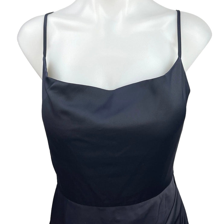 Showpo Dazzling Lights Navy Silky Satin Cowl Neck Draped Midi Bodycon Dress Sz 8