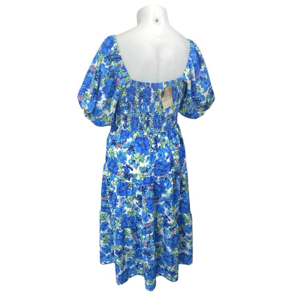 NEW BTFBM Blue Floral Short Puff Sleeve Cutout Tiered Maxi Midi A-Line Dress XXL