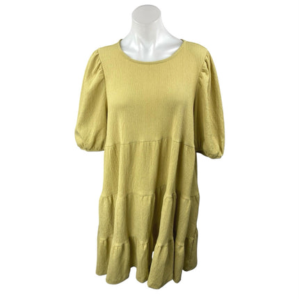 MONKL Green Half Puff Sleeve Textured Tiered Ruffle Mini Shift Dress Size XL