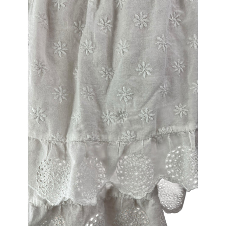 Gap White Eyelet Embroidered Elastic Waist Tiered Mini Flare A-Line Skirt Size M