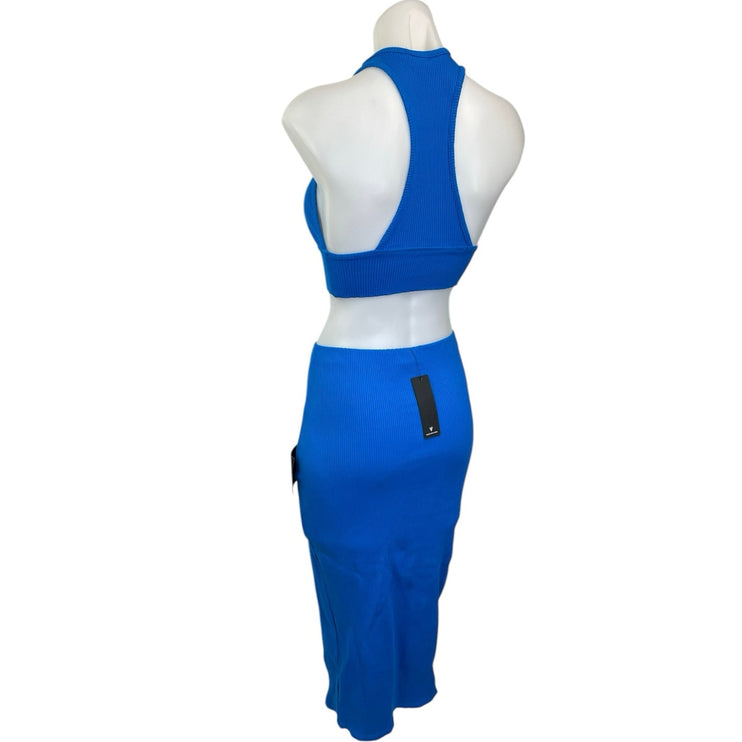 NEW Lulus Blue Ribbed Knit Racerback Crop Top & Pencil Skirt 2 Piece Set XS-S