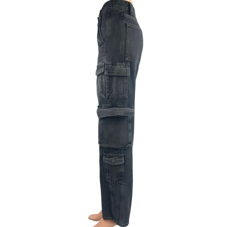 The Fix Women's Blue Straight Leg High Waisted Cargo Denim Jeans Pants Size 0