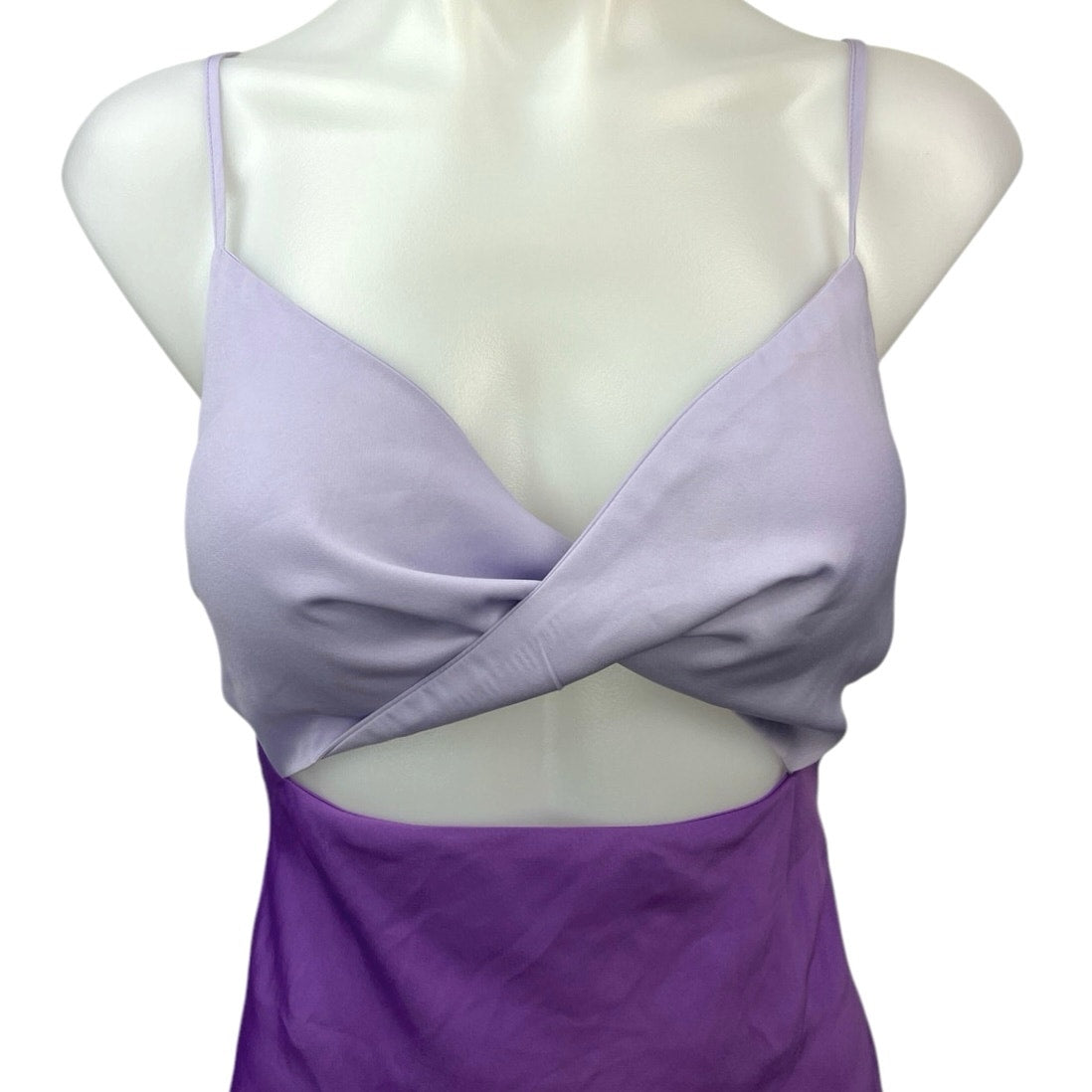 NEW Forever 21 Purple Silk Satin Colorblock Twisted Cutout Midi Bodyco Brie NEW Forever 21 Purple Silk Satin Colorblock Twisted Cutout Midi Bodyco Brie