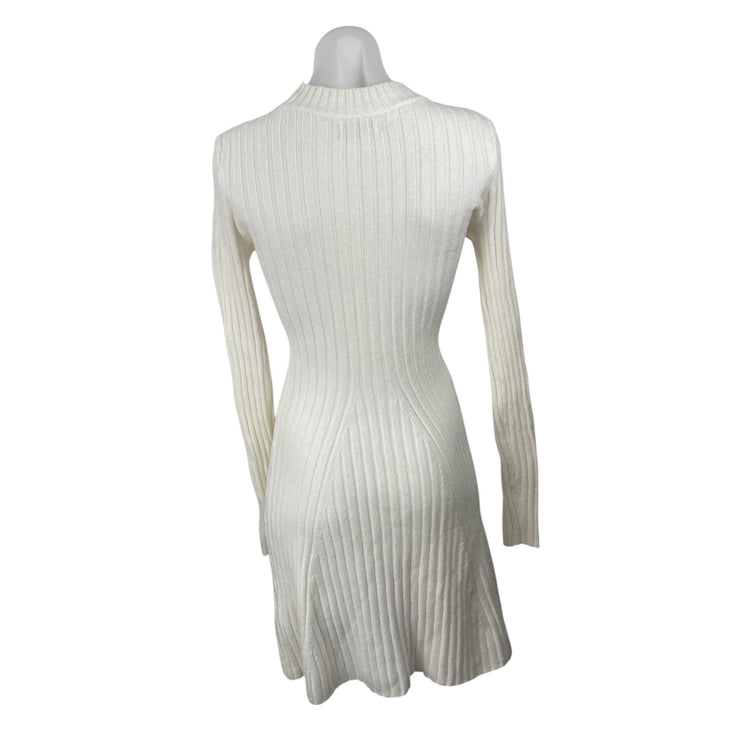Hollister White Rib Knit Long Sleeve Mock Neck Ribbed Knit Mini A Line Dress S