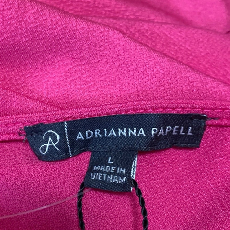 Adrianna Papell Women's Pink Ruffle Sleeve V Neck Knit Pullover Blouse Top Sz L