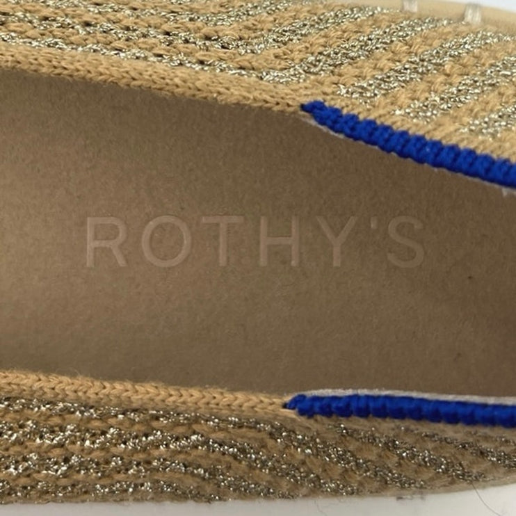 Rothy's The Espadrille Gold Metallic Woven Slip On Comfort Ballet Flats Shoes 10