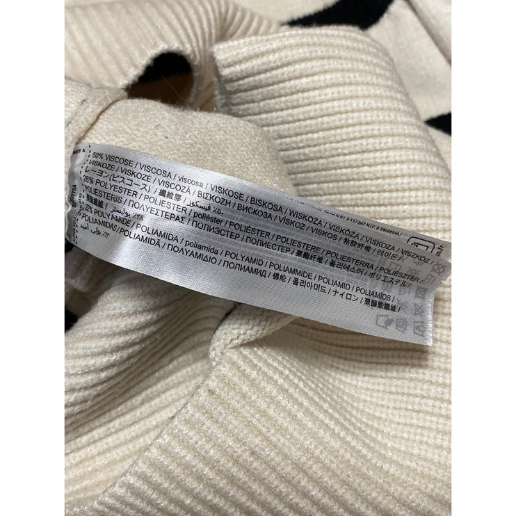 MNG Mango Women's Cream Black Knit Striped Long Sleeve Polo Sweater Top Size XS