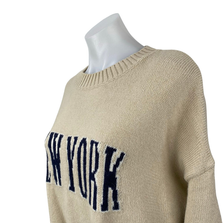 Le Lis Women's Beige New York Long Sleeve Crew Neck Oversized Sweater Top Size M