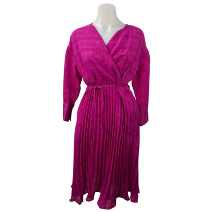 Sewlip Women's Pink Long Sleeve V Neck Pleated Tie Waist Wrap Midi Skirt Size M