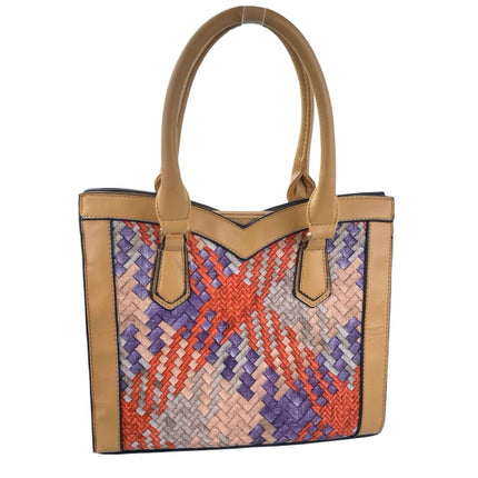 Women's Multicolor Woven Leather Convertible Boho Y2K Casual Tote Handbag OS