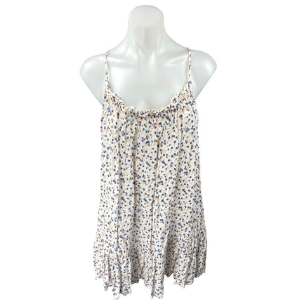Zara White Blue Floral Sleeveless Scoop Neck Ruffle Cami Tank Mini Dress Size L