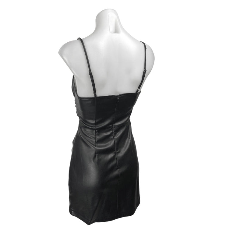 ASTR The Label Black Faux Leather Vegan Cutout Sleeveless Cami Bodycon Dress XS