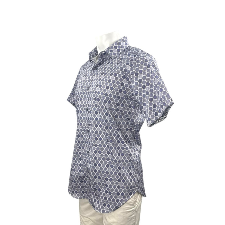 Robert Graham Bramston Geometric Men's Blue Short Sleeve Button Down Shirt Top M