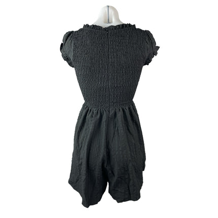 Princess Polly Black Smocked Ruffle Scoop Pleated Short Sleeve Romper Shorts 0
