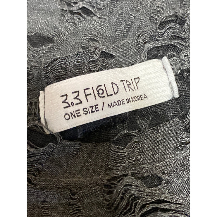 3.3 Field Trip Women's Black Distressed Knit Long Sleeve Crop Tee Shirt Top OS