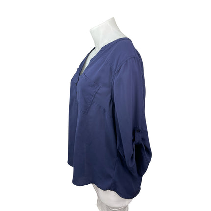 Torrid Harper Women Navy Blue V Neck Pocket Long Sleeve Shirt Blouse Top Sz 3X