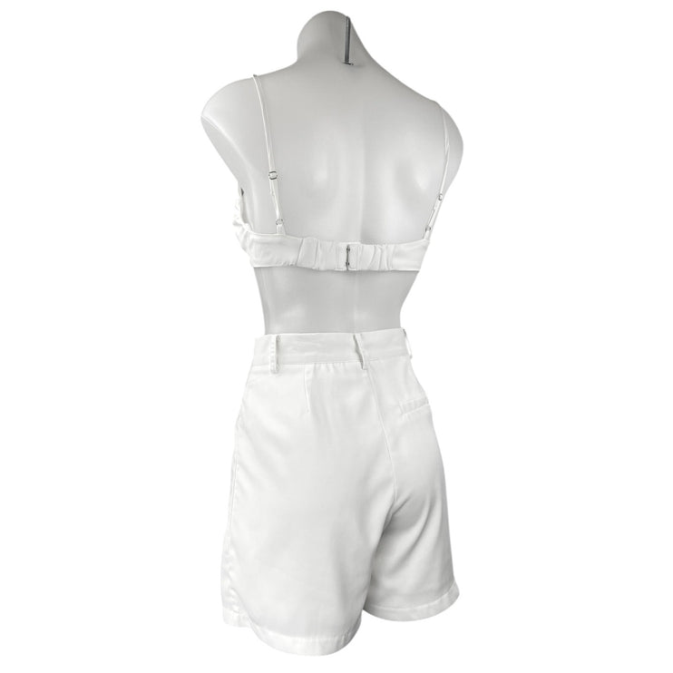 Princess Polly White Sleeveless Bralette Pleated High Waist Shorts 2 Pc Set Sz 2